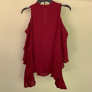 HYFVE - Burgundy cold shoulder ruffled top with keyhole back - size S